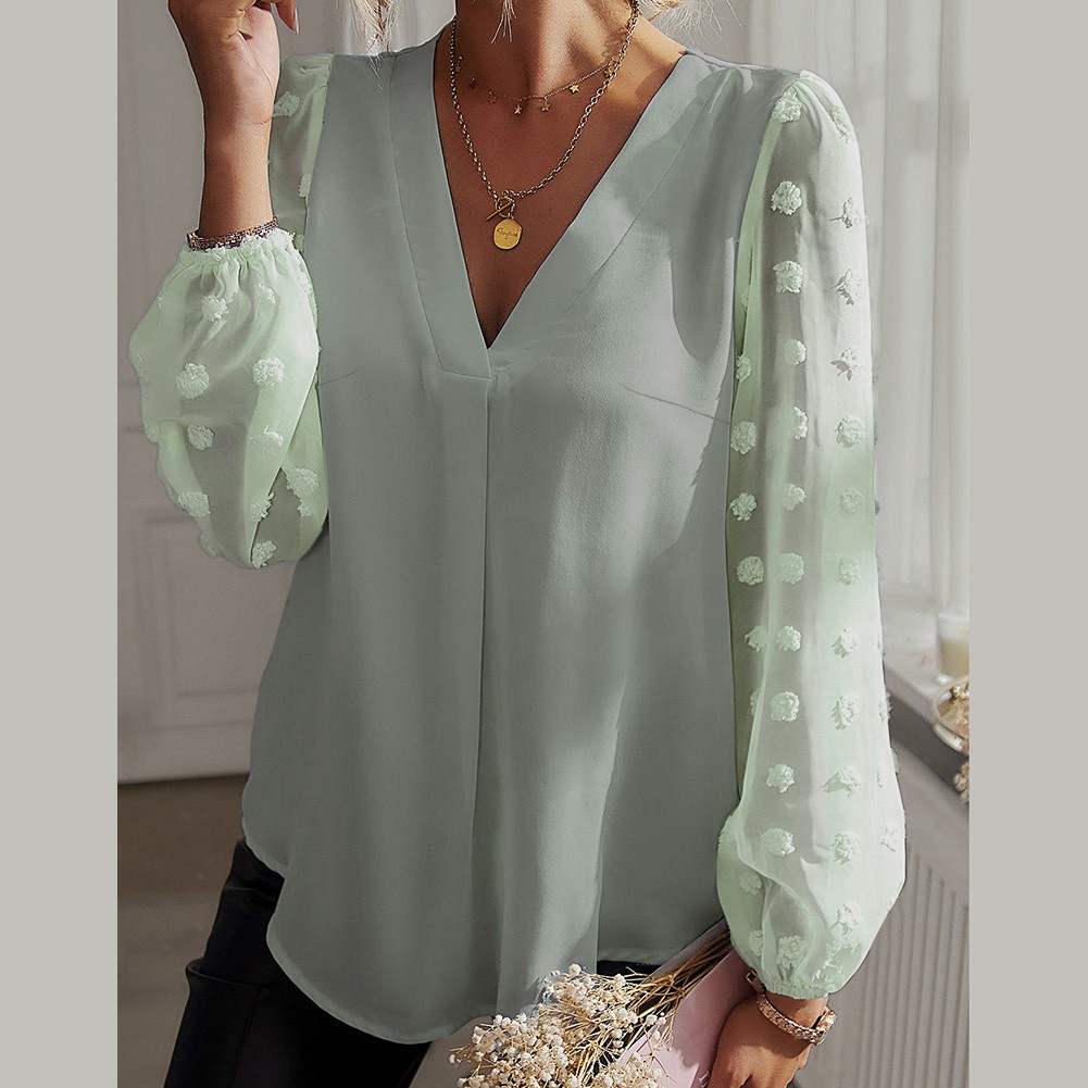 Loose Fit Women's Shirt with V neck for Comfortable Spring and Summer Days - Picture 22 of 52