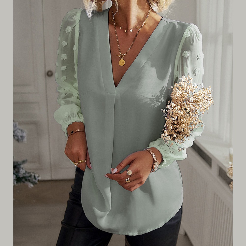 Loose Fit Women's Shirt with V neck for Comfortable Spring and Summer Days - Picture 13 of 52