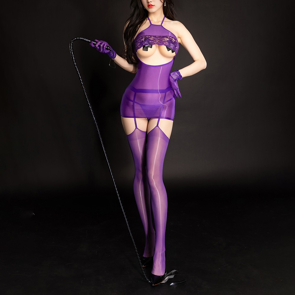 New Sexy Lingerie Suit for Women with Shiny See through Stretch Tight Hip Skirt - Picture 20 of 26