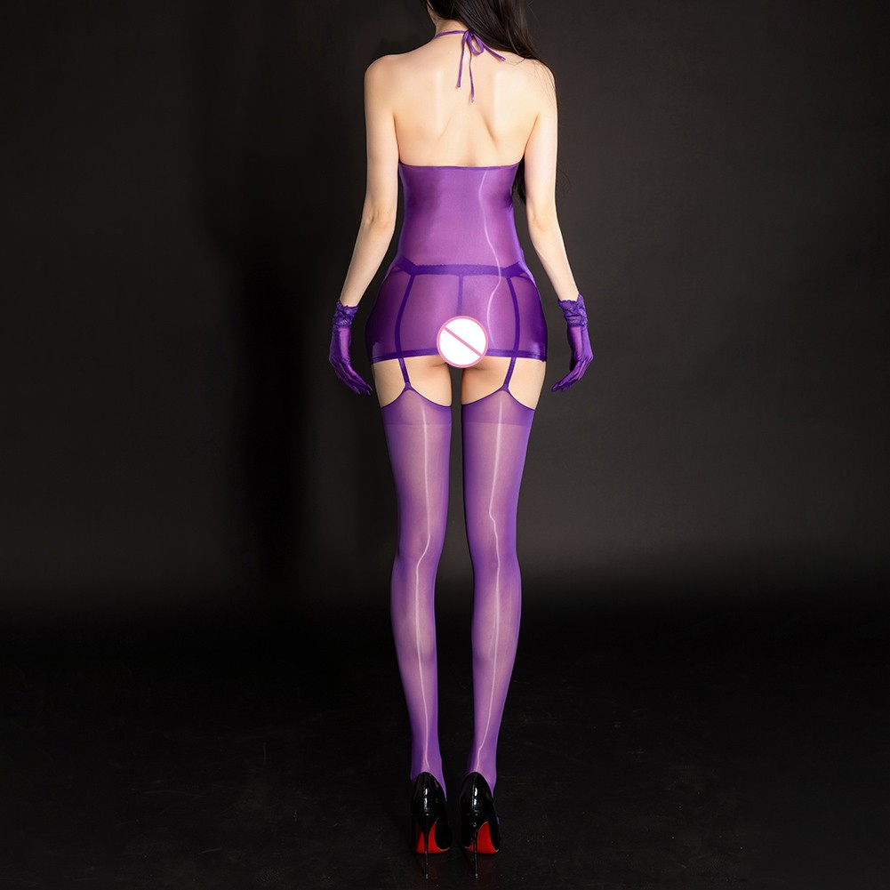 New Sexy Lingerie Suit for Women with Shiny See through Stretch Tight Hip Skirt - Picture 22 of 26