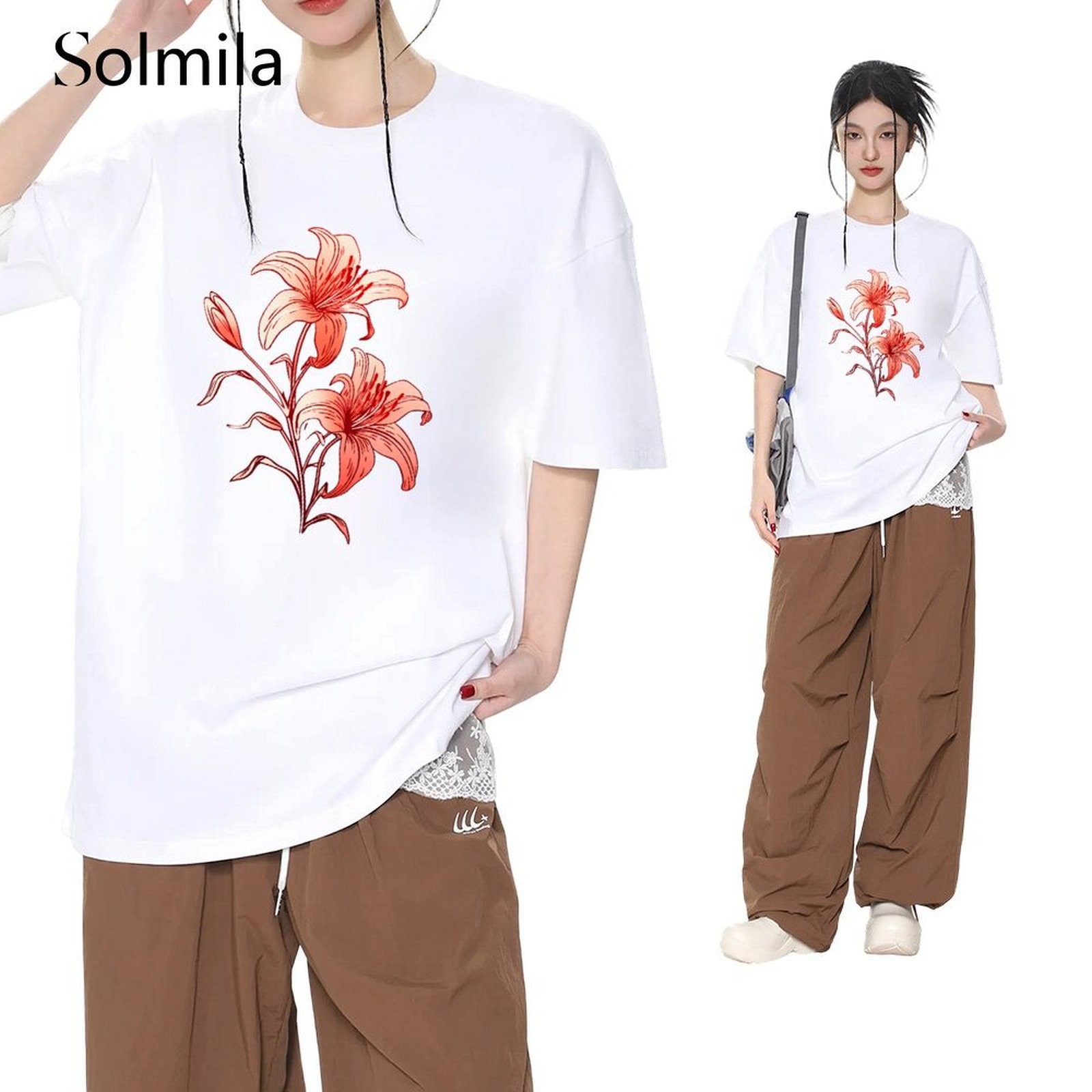 Na wiosnę na lato koreański styl Casual T-shirt do codziennego noszenia Piękny kształt - Zdjęcie 5 z 13