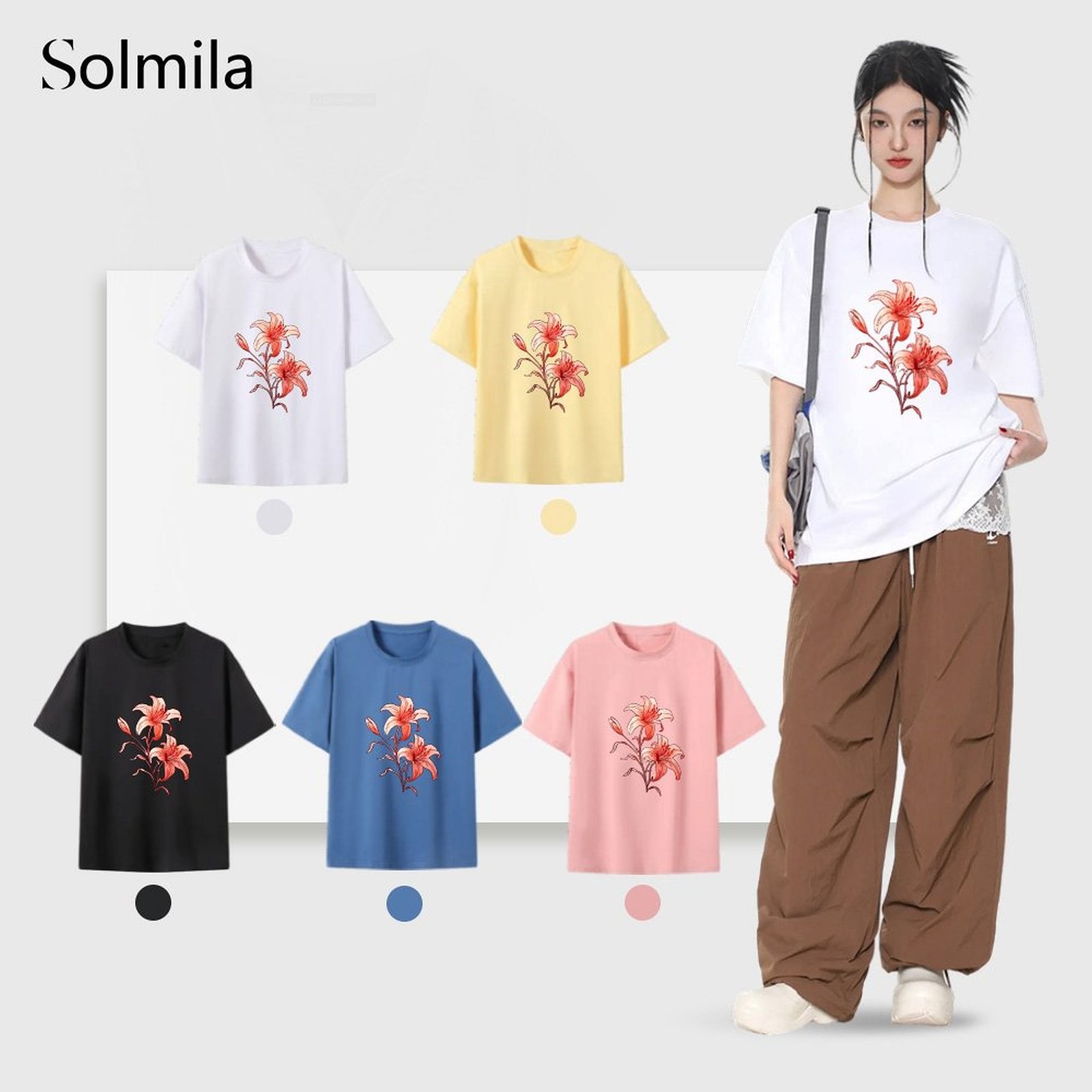 Na wiosnę na lato koreański styl Casual T-shirt do codziennego noszenia Piękny kształt - Zdjęcie 1 z 13