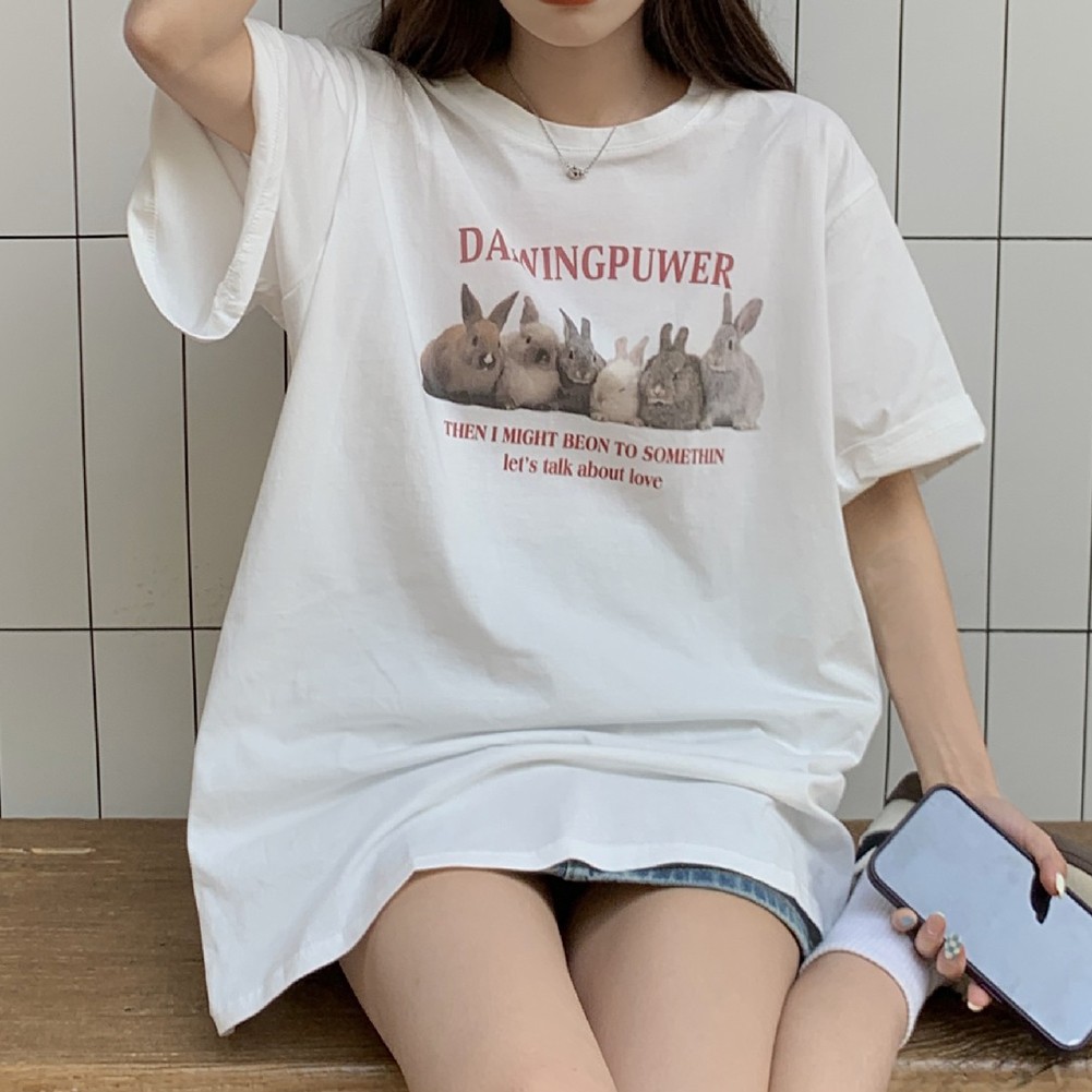 Korean Style Top Comfortable Daily Wear Lightweight Polyester Tee Loose Fit Top - Picture 20 of 48