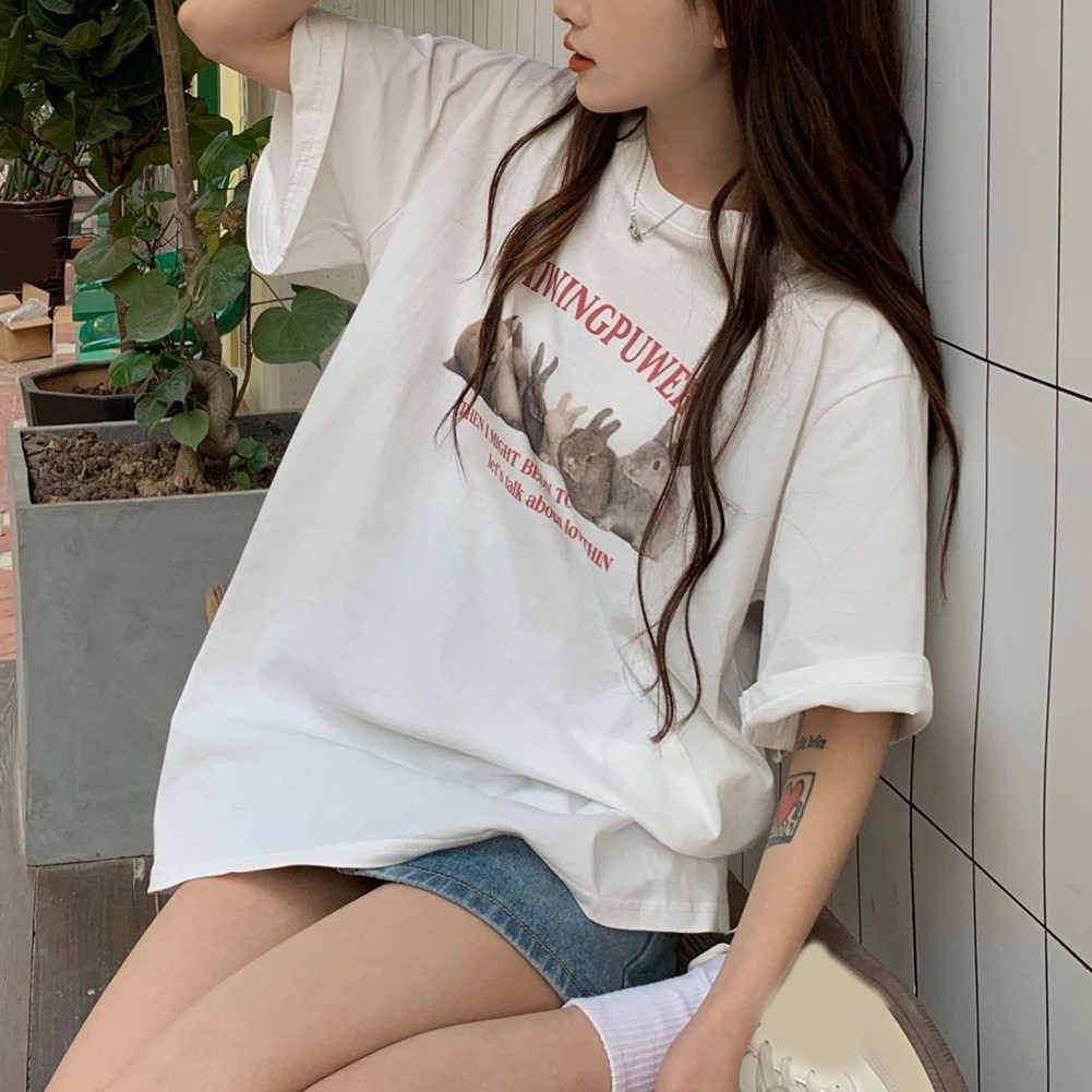 Korean Style Top Comfortable Daily Wear Lightweight Polyester Tee Loose Fit Top - Picture 17 of 48