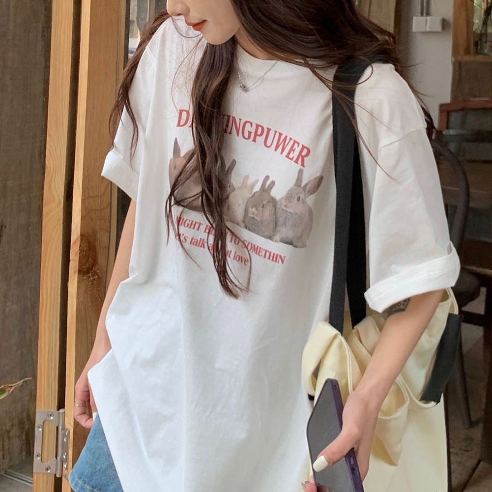 Korean Style Top Comfortable Daily Wear Lightweight Polyester Tee Loose Fit Top - Picture 21 of 48