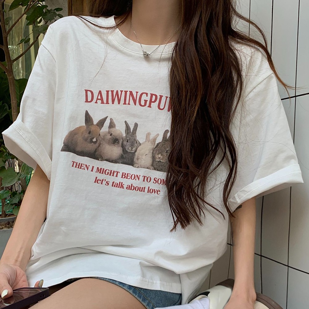 Korean Style Top Comfortable Daily Wear Lightweight Polyester Tee Loose Fit Top - Picture 14 of 48