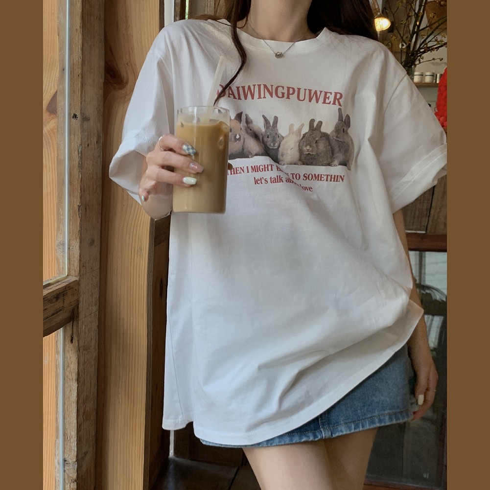 Korean Style Top Comfortable Daily Wear Lightweight Polyester Tee Loose Fit Top - Picture 13 of 48