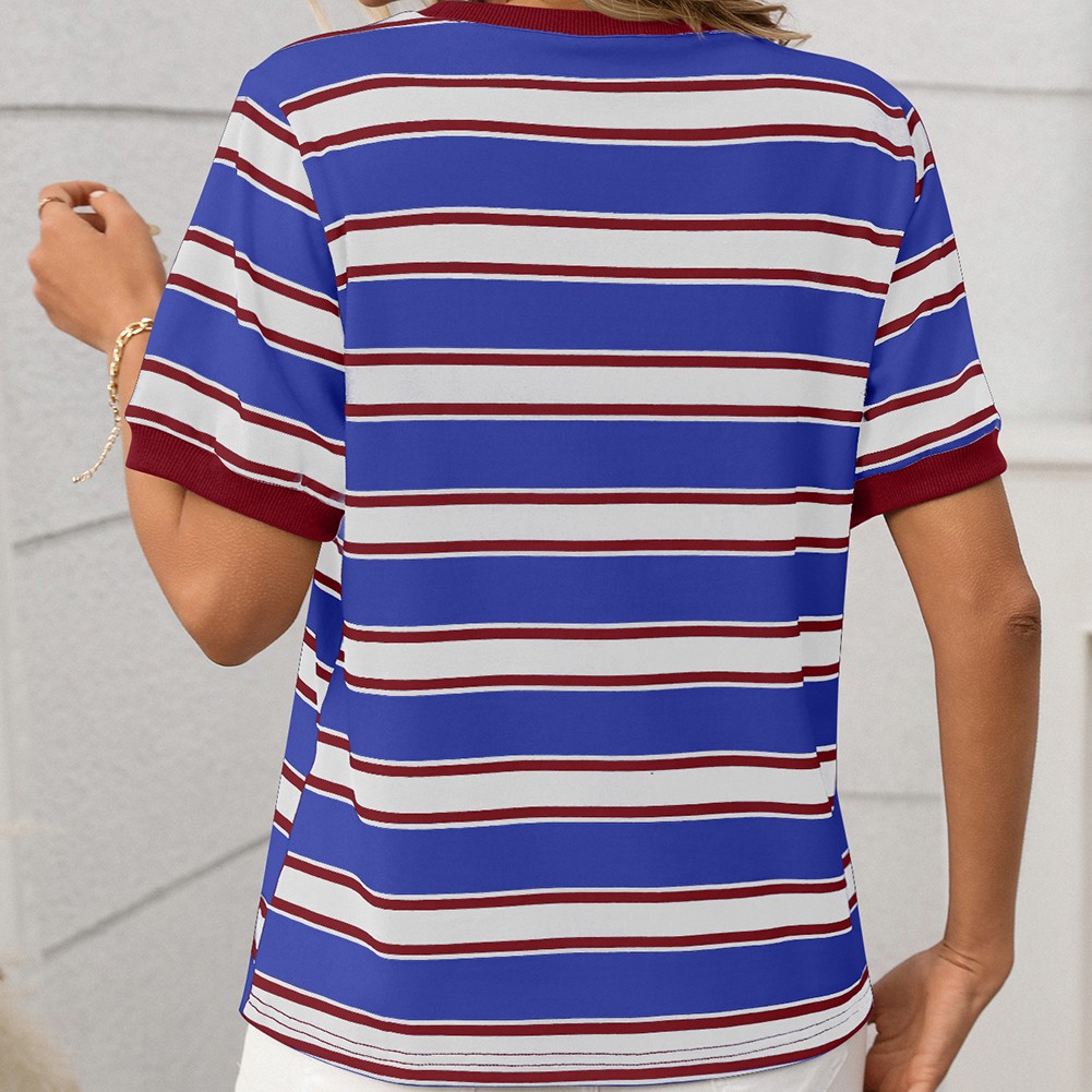 Damen gestreiftes T-Shirt mit kurzen Ärmeln und lockerem Design für den Alltag - Bild 66 von 68