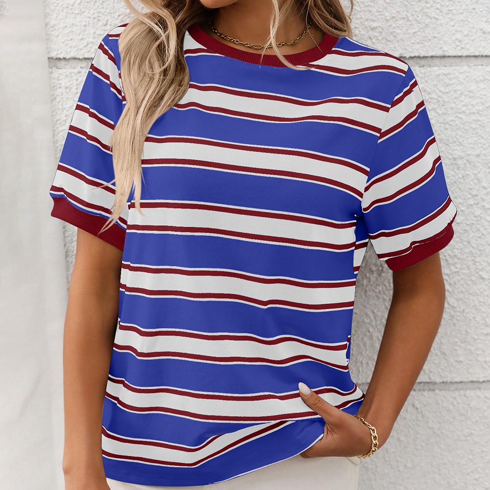 Damen gestreiftes T-Shirt mit kurzen Ärmeln und lockerem Design für den Alltag - Bild 64 von 68