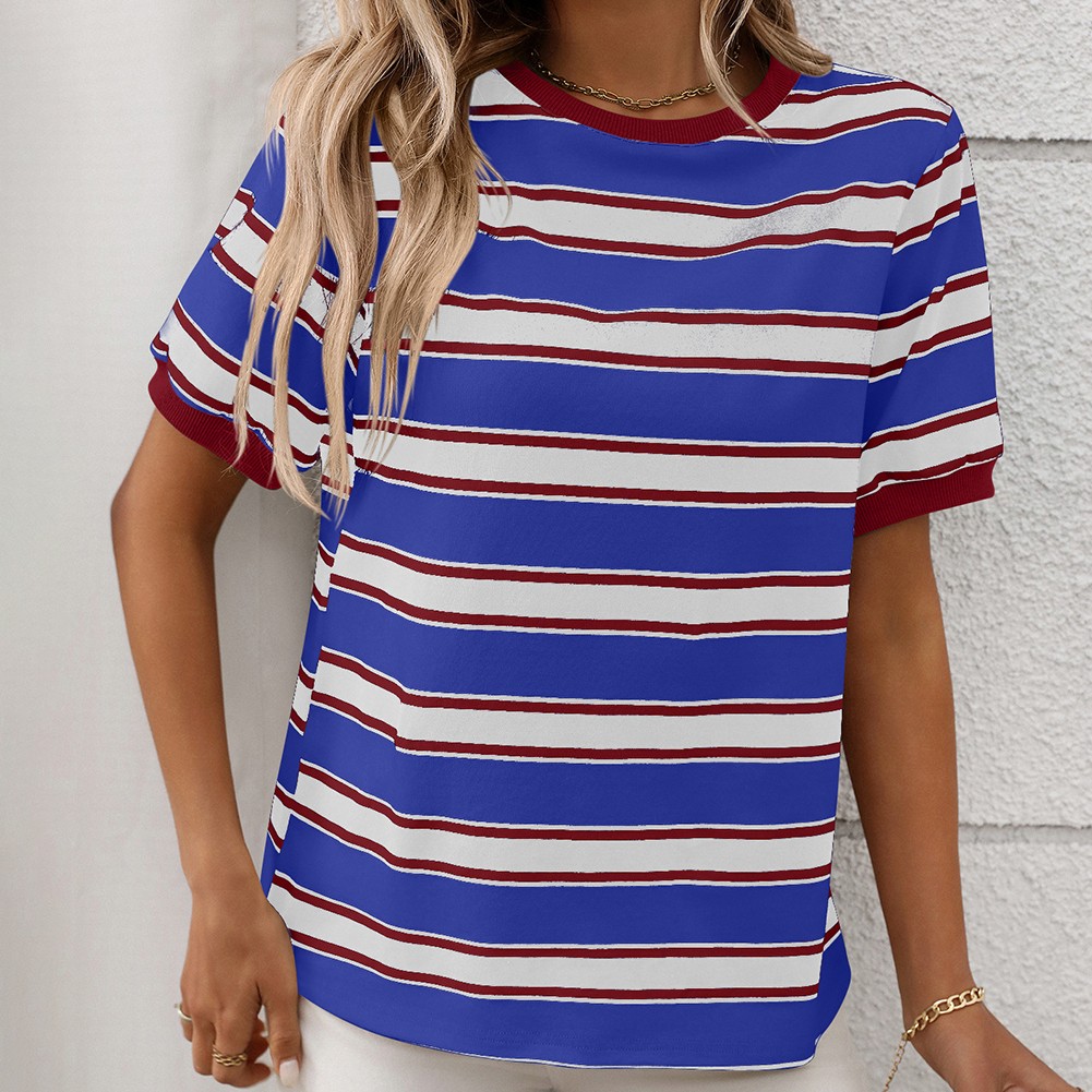 Damen gestreiftes T-Shirt mit kurzen Ärmeln und lockerem Design für den Alltag - Bild 68 von 68