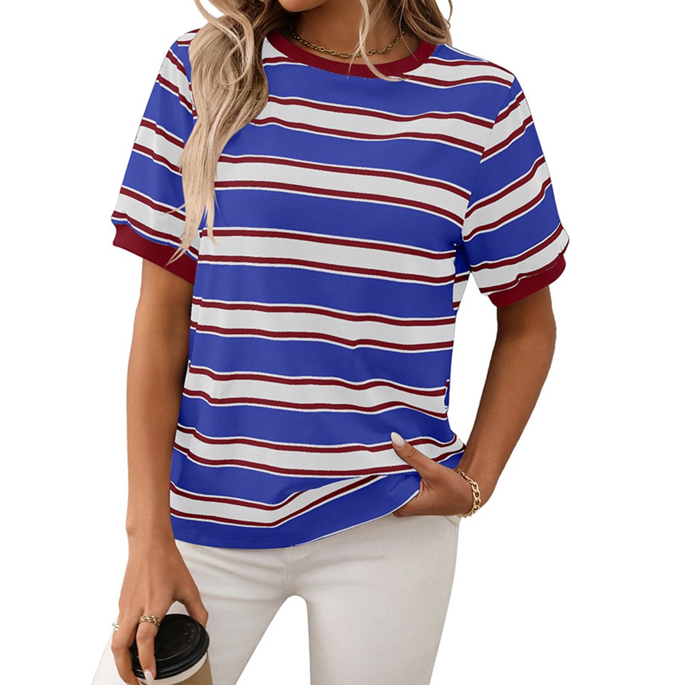 Damen gestreiftes T-Shirt mit kurzen Ärmeln und lockerem Design für den Alltag - Bild 57 von 68