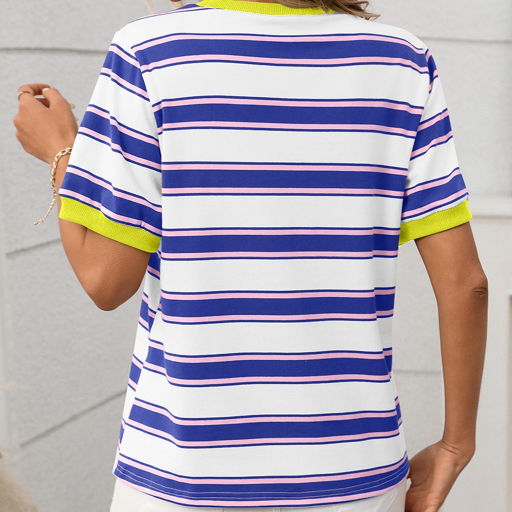 Damen gestreiftes T-Shirt mit kurzen Ärmeln und lockerem Design für den Alltag - Bild 55 von 68