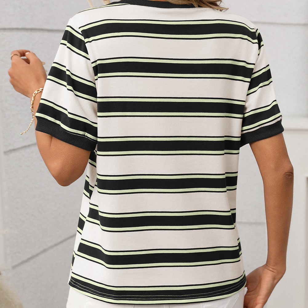 Damen gestreiftes T-Shirt mit kurzen Ärmeln und lockerem Design für den Alltag - Bild 42 von 68
