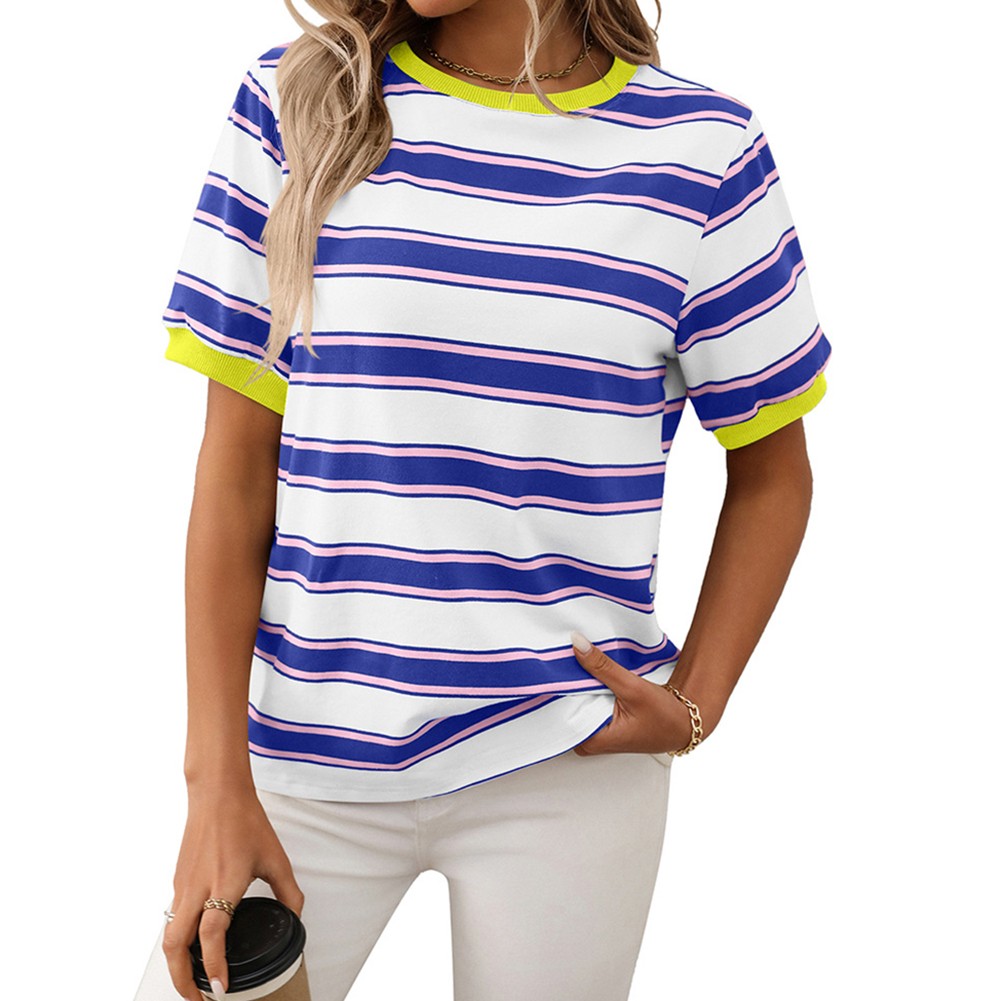 Damen gestreiftes T-Shirt mit kurzen Ärmeln und lockerem Design für den Alltag - Bild 54 von 68