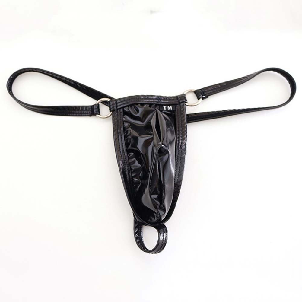 Men's Thong Underwear G Strings Style with Bulge Pouch Imitation Leather - Picture 13 of 32