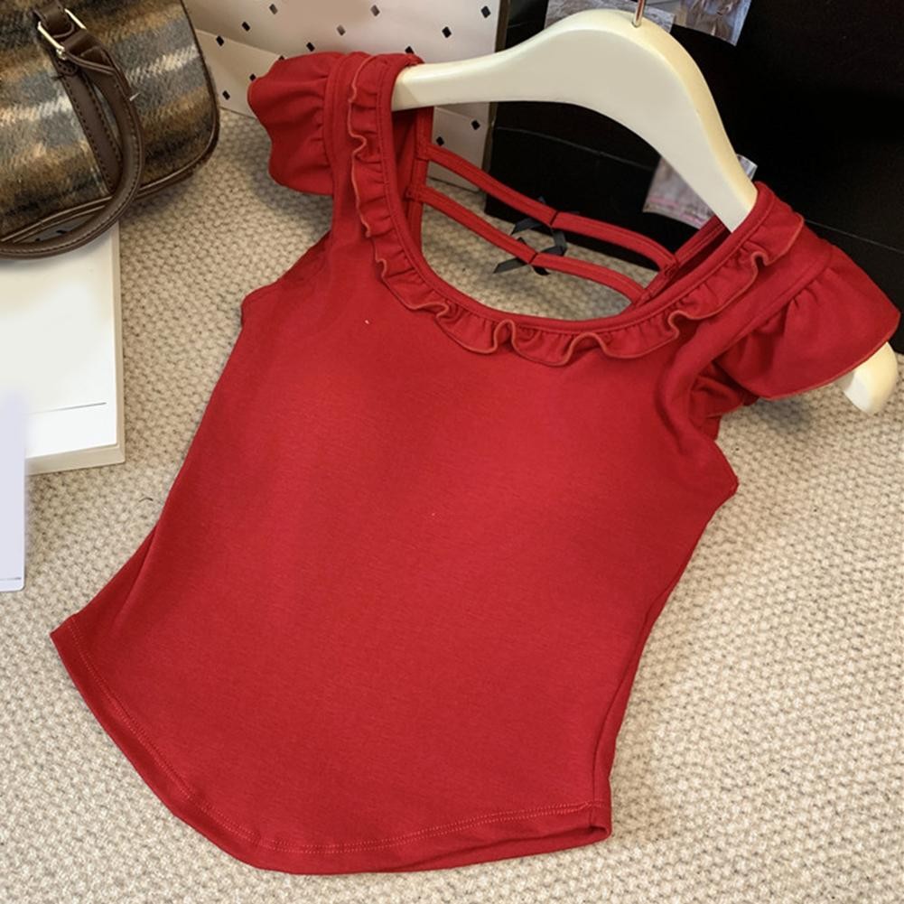 Casual Womens Square Neck Tops with Bow Detail for Daily and Vacation Wear - Picture 13 of 13