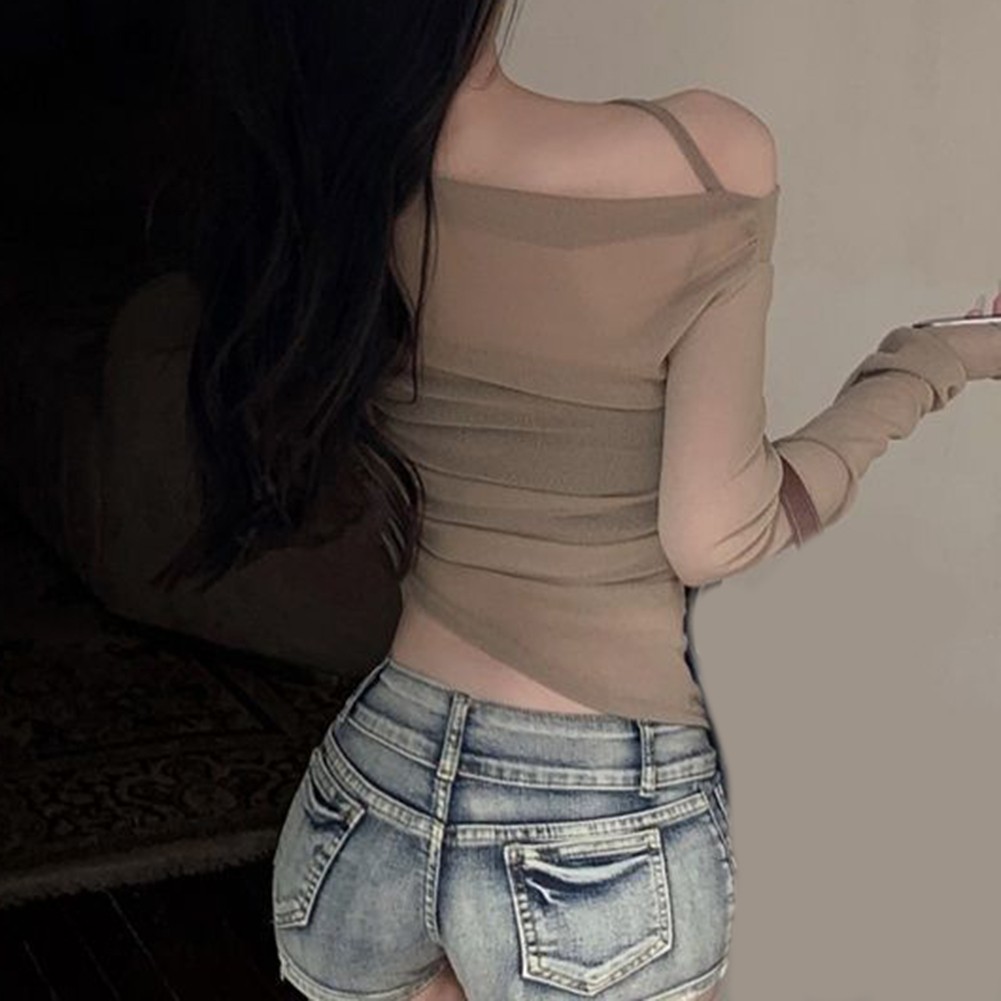 Elegant Women See Through Off Shoulder Slim TShirt Top for Sophisticated Style - Picture 32 of 36