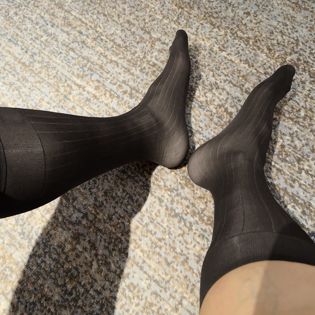 Pour vêtements d'affaires hommes rayures robe chaussettes bas tube transparent - Picture 14 of 62