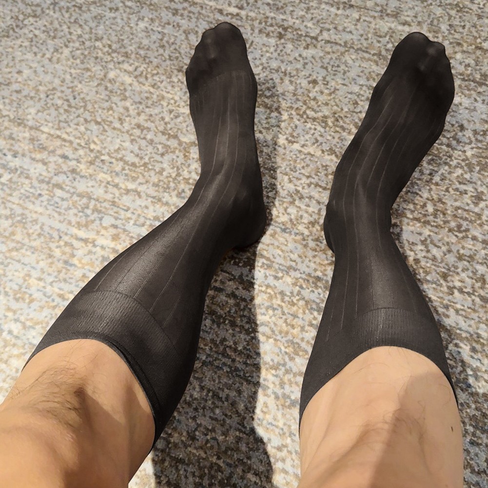 Pour vêtements d'affaires hommes rayures robe chaussettes bas tube transparent - Picture 13 of 62