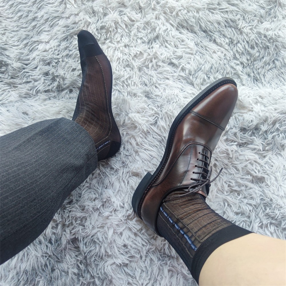 Transparente ultradünne Herrensocken mit Streifendesign für den geschäftlichen Gebrauch - Bild 20 von 45