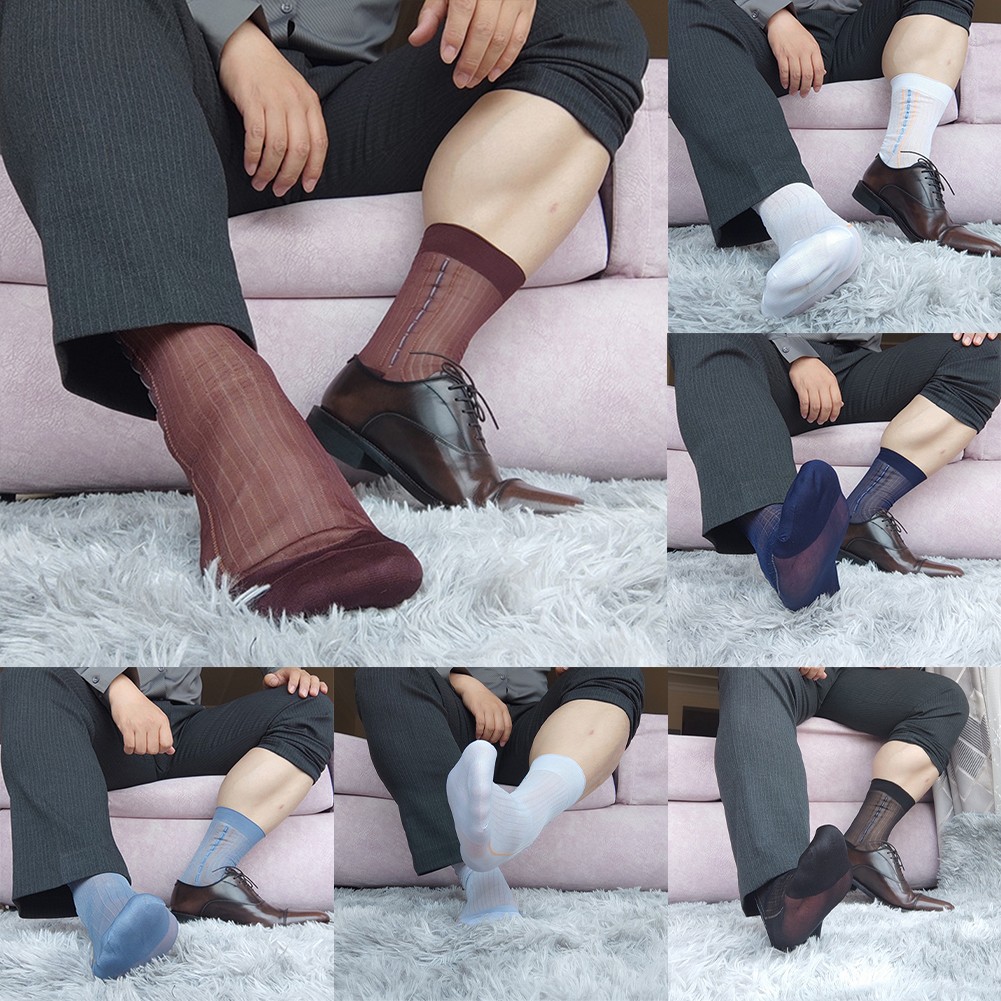 Men Striped Transparent Ultra-thin Tube Sheer Business Socks