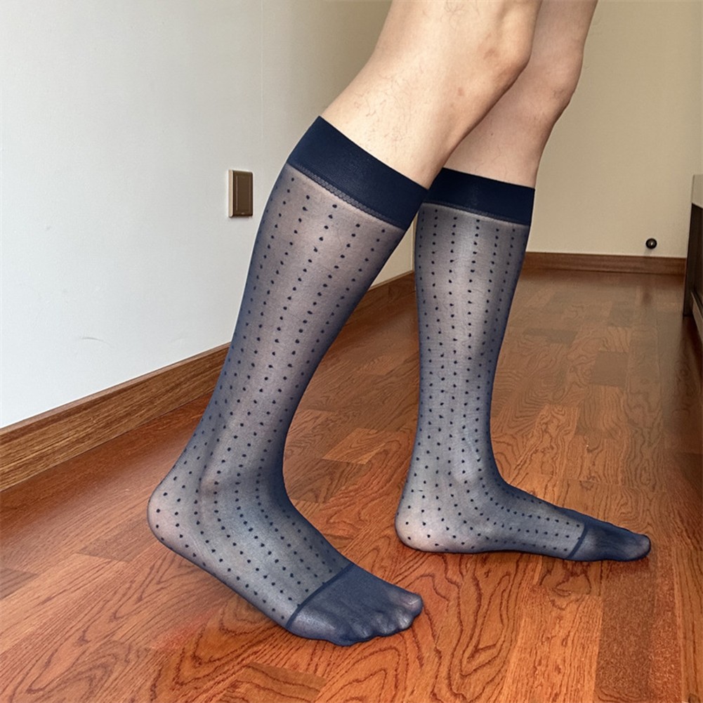 mens sheer dress socks PULLIMORE 3 Pairs Mens Sheer Dress Socks Business Nylon Silky Striped Socks (Gray)