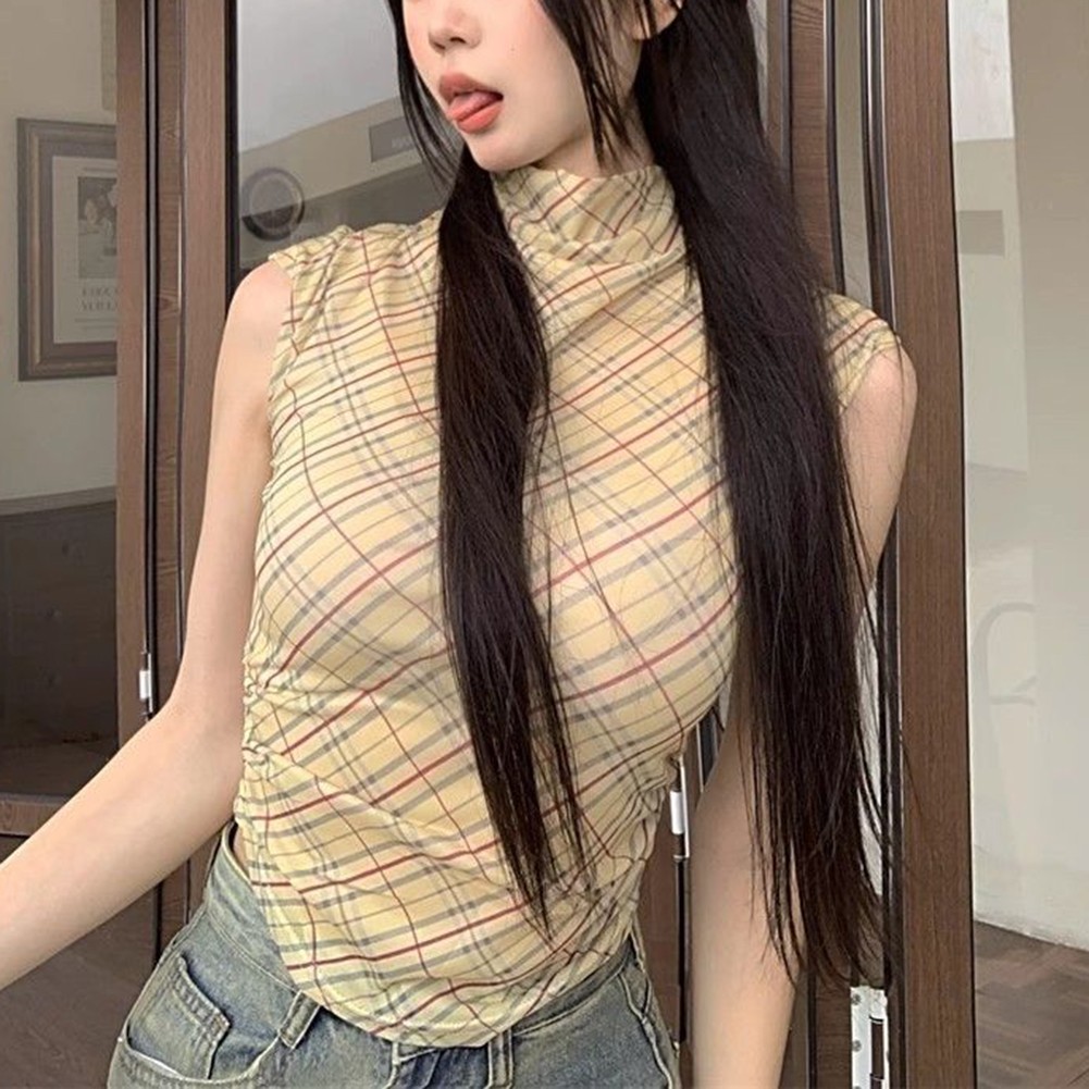 Retro Plaid Vest Half High Collar Brand New Condition Polyester Fabric - Picture 37 of 40