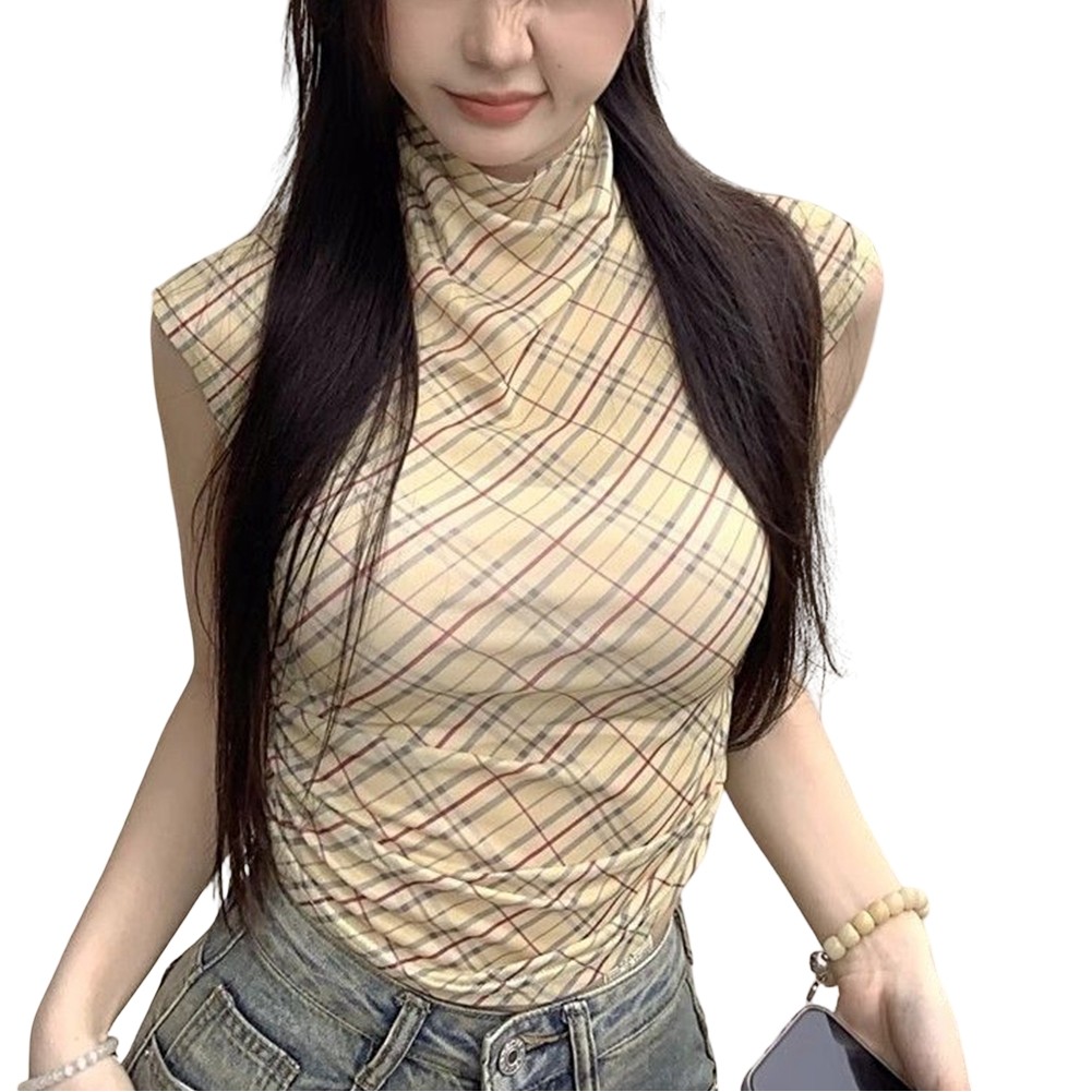 Retro Plaid Vest Half High Collar Brand New Condition Polyester Fabric - Picture 40 of 40