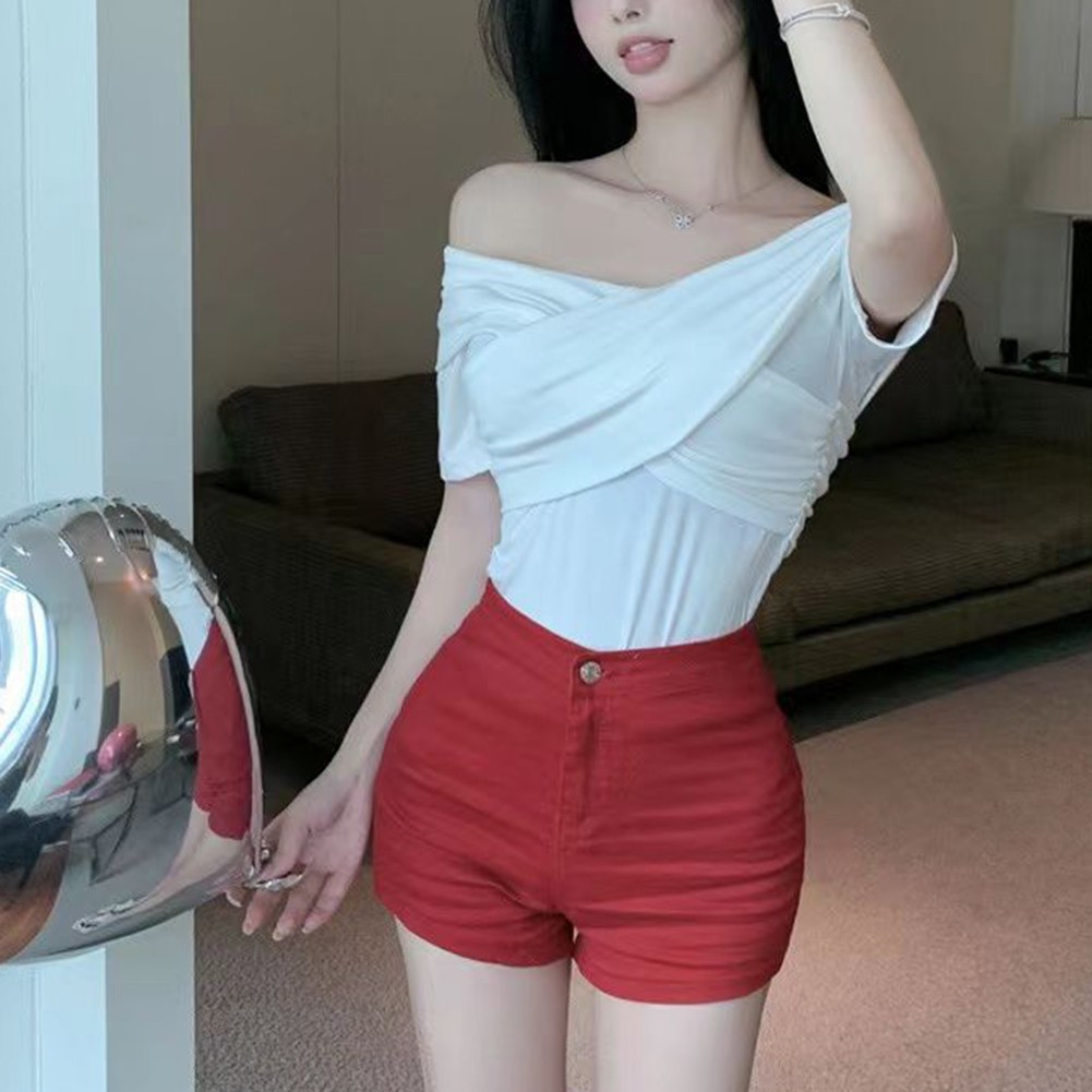 Womens 2025 Summer Solid Color Short T Shirt for Vacation and Daily Activities - Picture 41 of 46