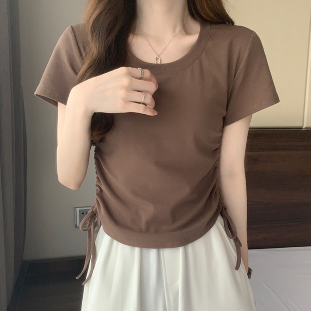 Chic Vintage Women TShirts with Short Sleeves and Adjustable Drawstring - Picture 13 of 24