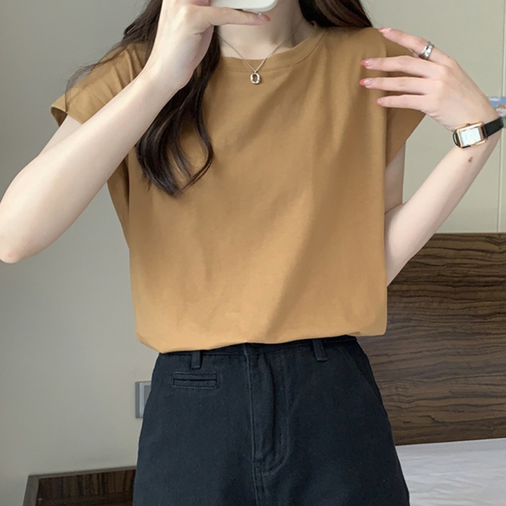 Essential Women Summer Tops Loose Sleeveless TShirts Solid Color M 2XL - Picture 15 of 40