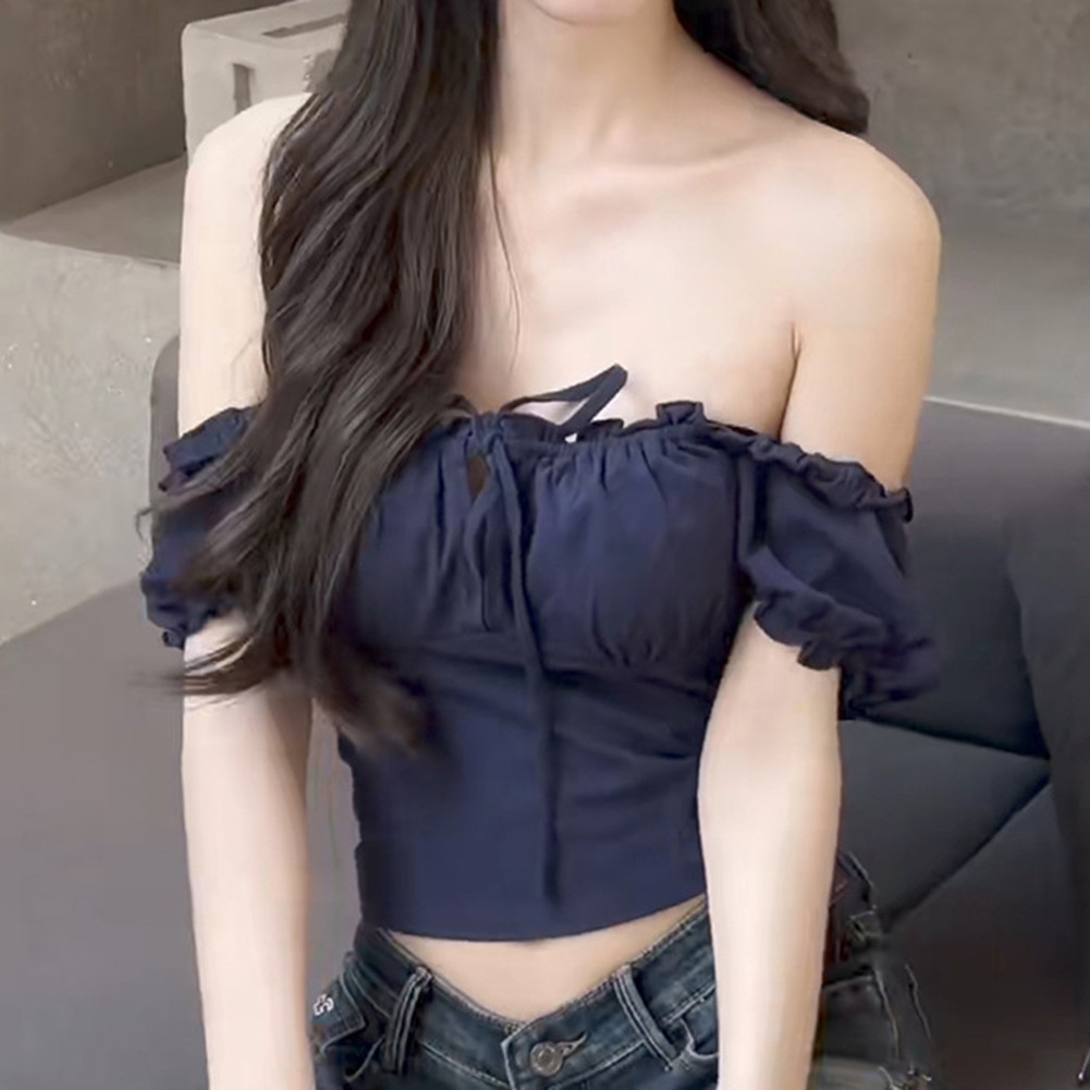 Fashionable Off Shoulder Puff Sleeve T Shirts for Women Perfect for Holidays - Picture 19 of 28
