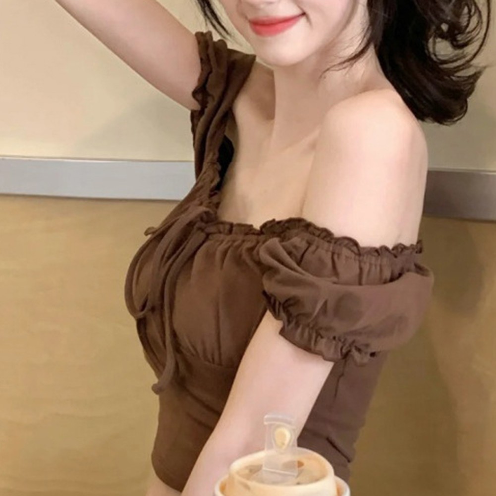 Women Solid Color Off Shoulder Short Sleeve T Shirts for Summer Fashion - Picture 20 of 36