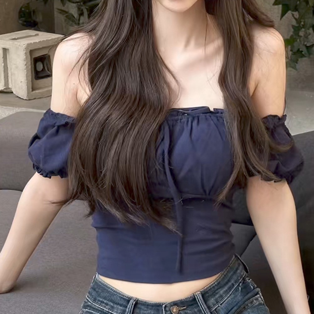 Fashionable Off Shoulder Puff Sleeve T Shirts for Women Perfect for Holidays - Picture 17 of 28