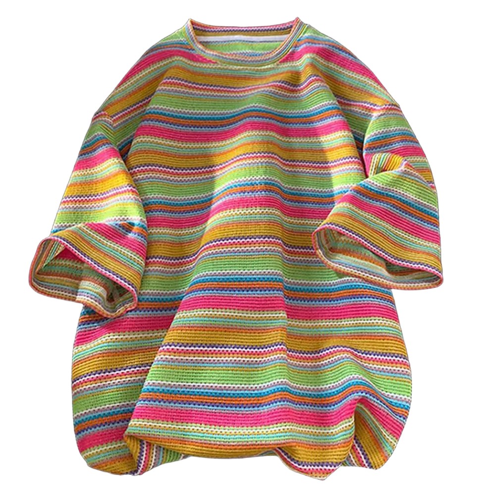 Men's Colorful Striped Short Sleeve T shirt for Casual Streetwear Style - Picture 14 of 22