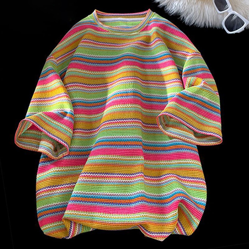 Men's Colorful Striped Short Sleeve T shirt for Casual Streetwear Style - Picture 16 of 22