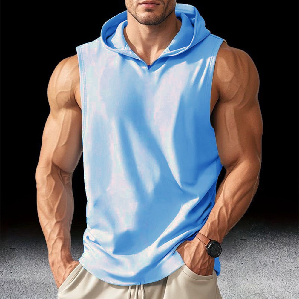 Fitness Sleeveless Vest Loose Fit Training Casual Wear Hooded Neckline - Picture 14 of 20