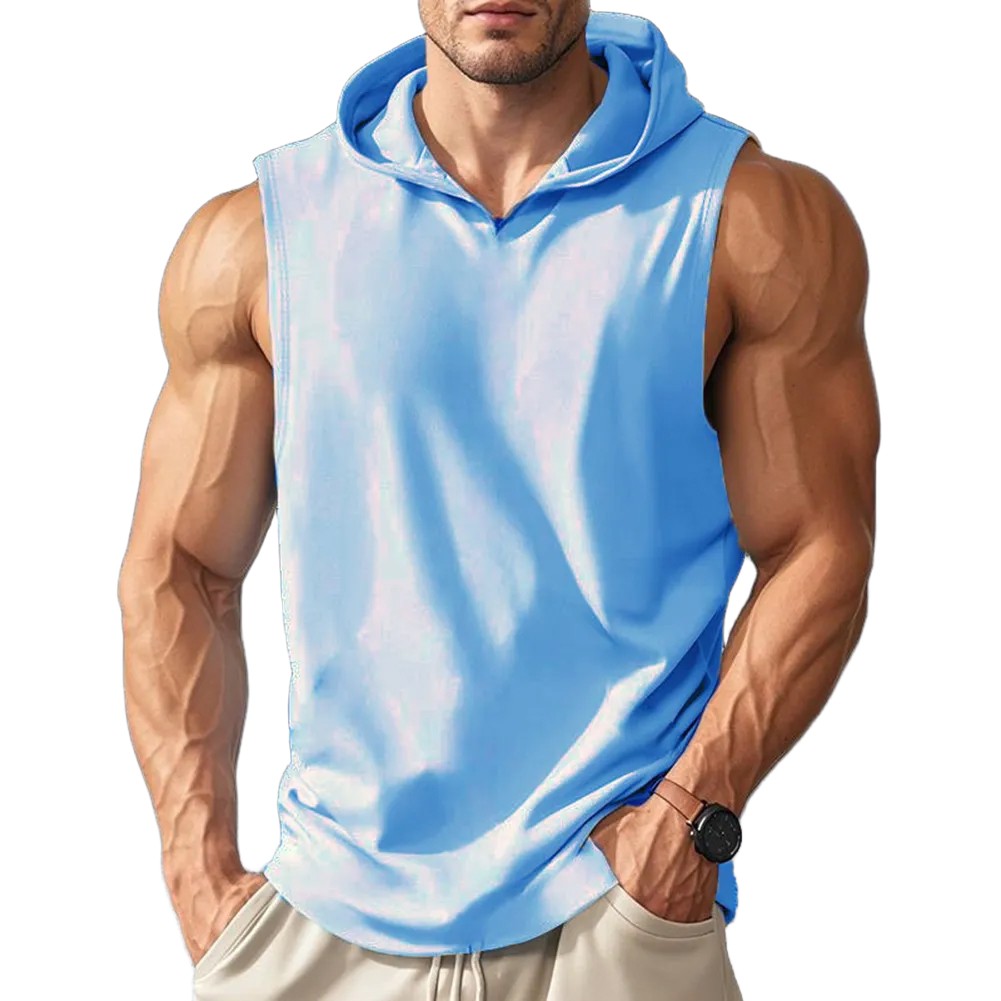 Casual Fitness Vest for Men Thin Hooded Tank Top Quick Drying Sleeveless Style