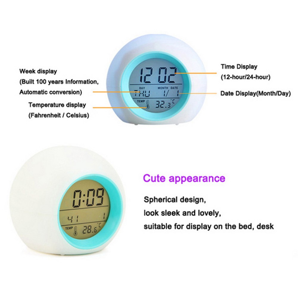 Reloj Despertador LED para Niños con Luz Nocturna de 7 Colores y Funcionamiento a Batería - Imagen 22 de 29
