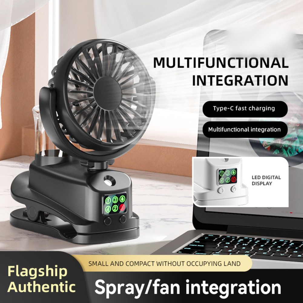 Mini Aufsteckventilator 4 Geschwindigkeiten Nebelfunktion 360 Grad verstellbar f - Photo 8/14