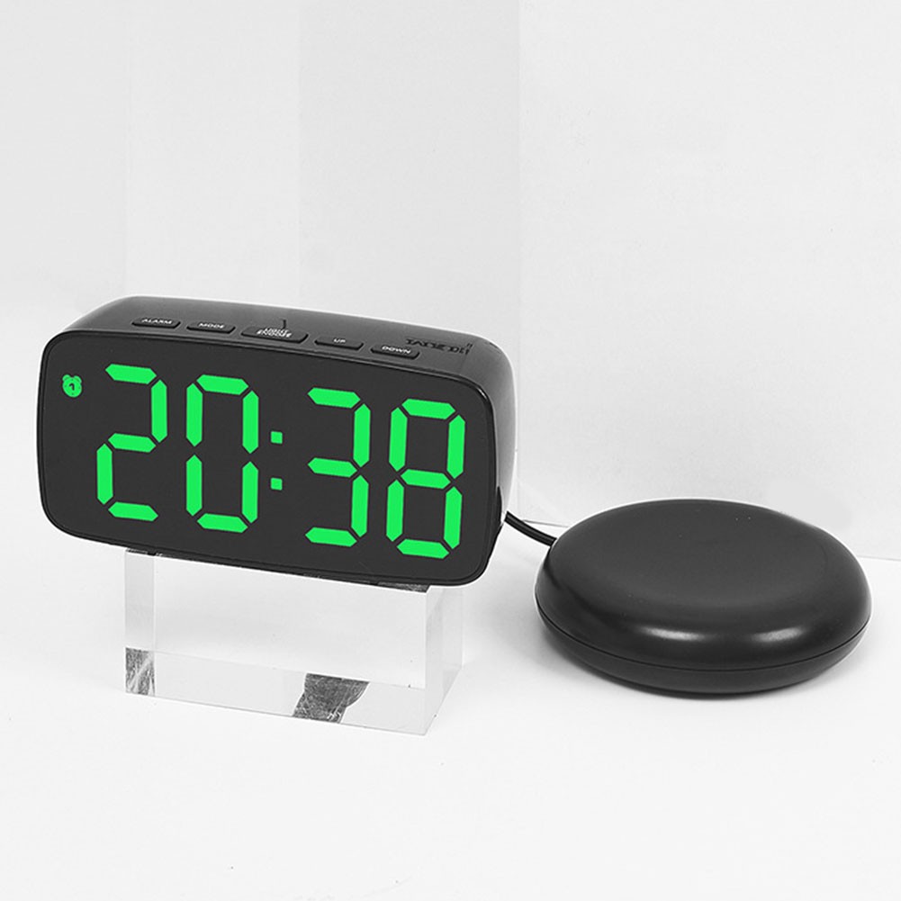 Smart Alarm Clock with Green LED Display Vibration Feature and USB Charging
