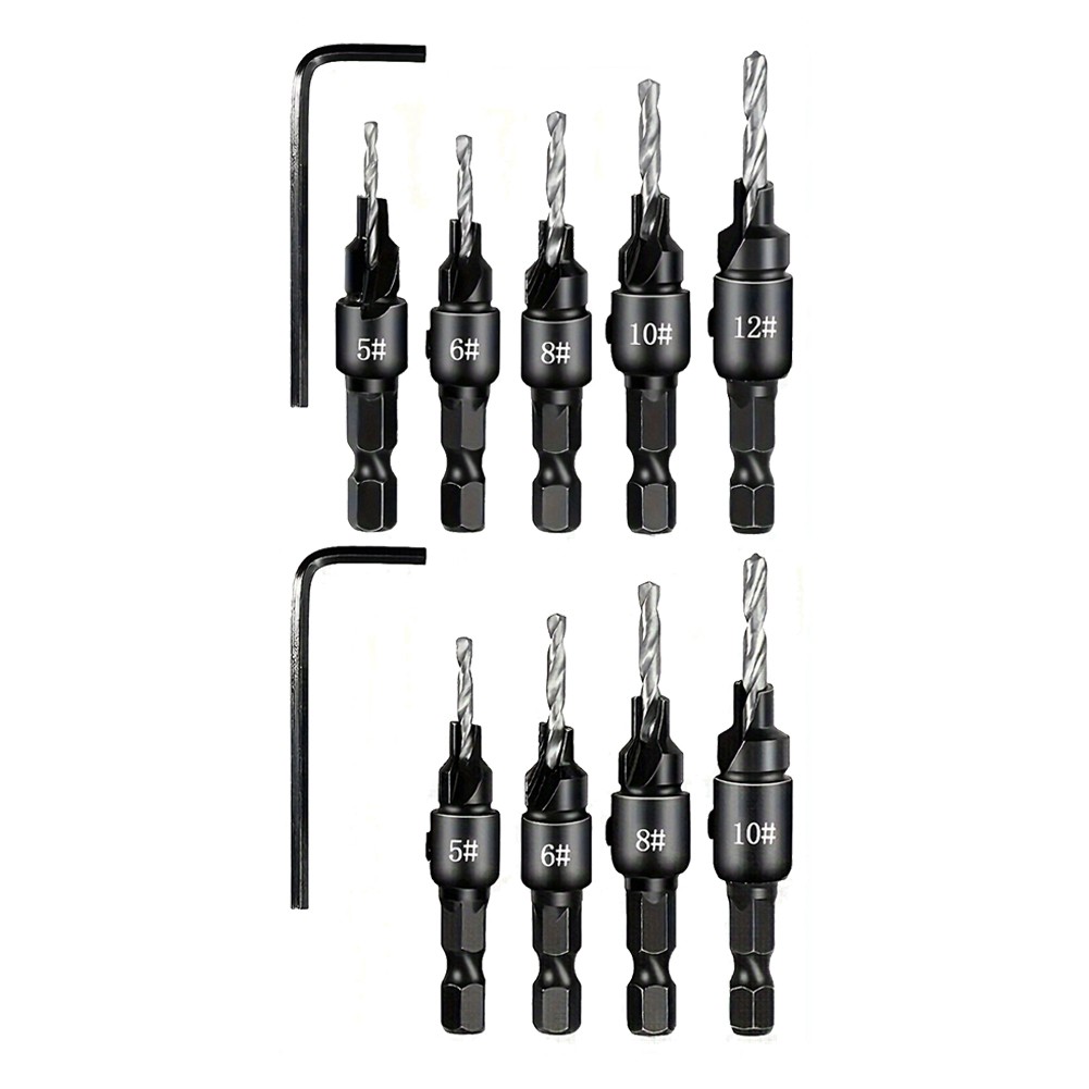 9 Piece Countersink Drill Bits with Adjustable Depth for Perfect Pilot Holes