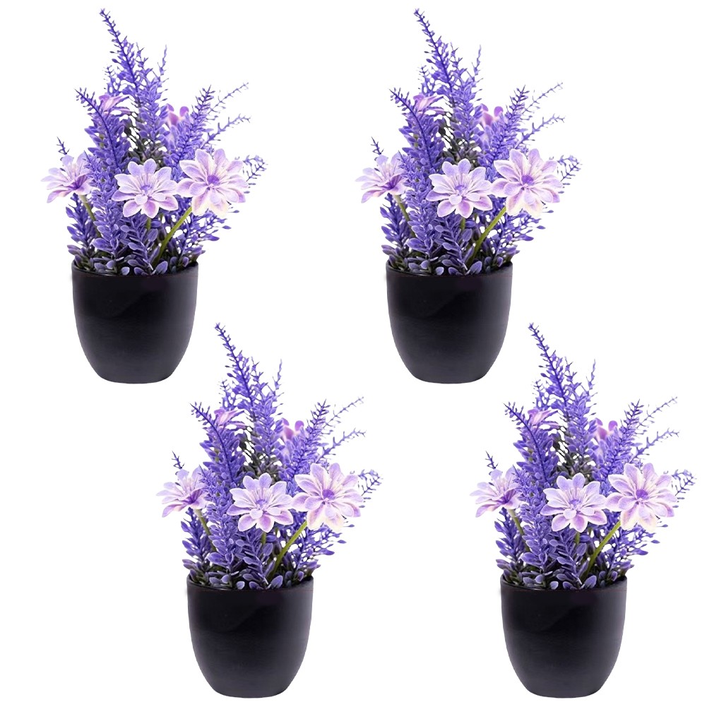 4pcs Small Lavender Artificial Plants in Pots for Home and Office Decor