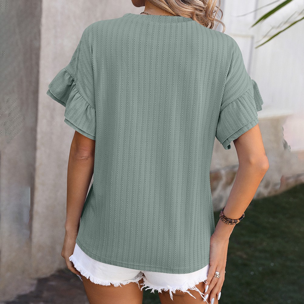 Elegant Women's Round Neck TShirt with Flutter Sleeves in Solid Shades - Picture 54 of 76