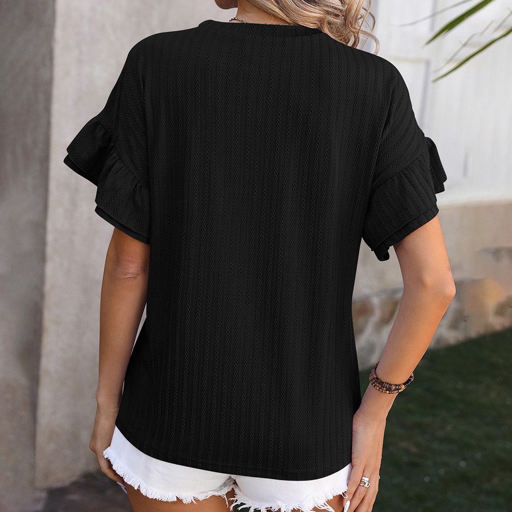 Elegant Women's Round Neck TShirt with Flutter Sleeves in Solid Shades - Picture 56 of 76