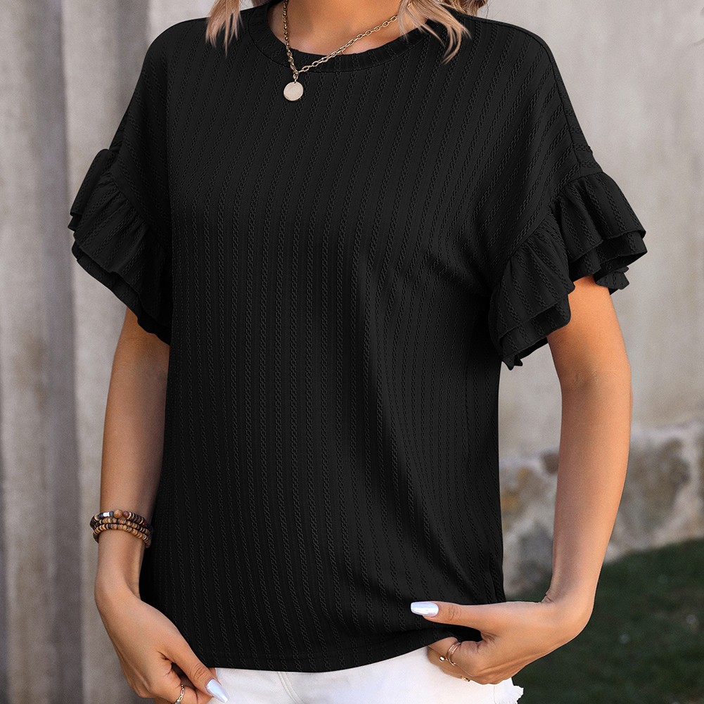 Elegant Women's Round Neck TShirt with Flutter Sleeves in Solid Shades - Picture 64 of 76