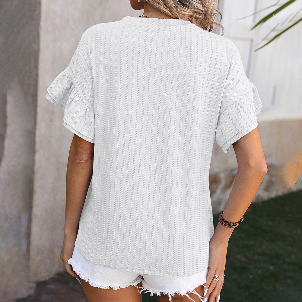 Elegant Women's Round Neck TShirt with Flutter Sleeves in Solid Shades - Picture 43 of 76
