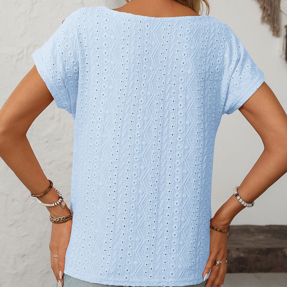 Comfortable Short Sleeve Top for Women with Button Features and Loose Fit - Picture 98 of 132