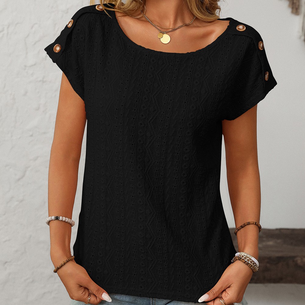 Comfortable Short Sleeve Top for Women with Button Features and Loose Fit - Picture 38 of 132