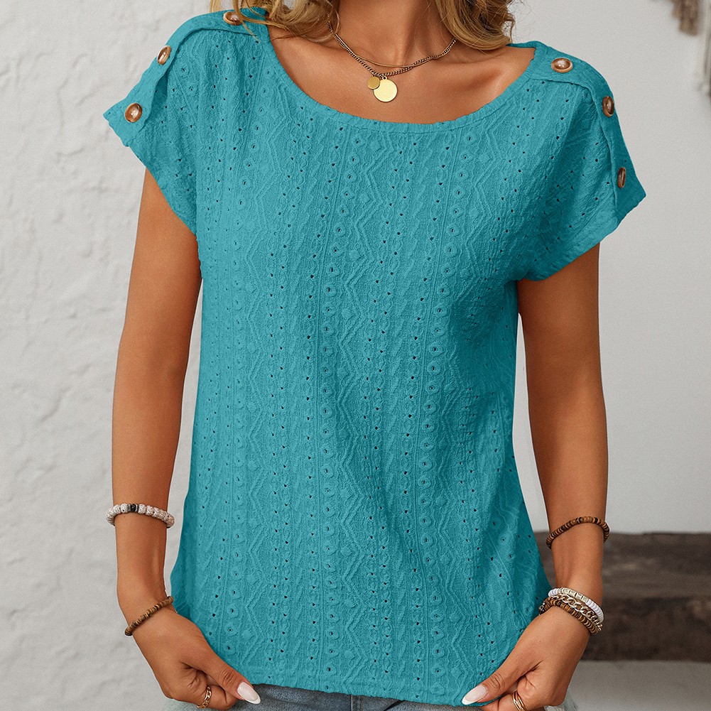 Comfortable Short Sleeve Top for Women with Button Features and Loose Fit - Picture 119 of 132
